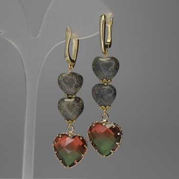 Jasper Heart Earrings with 12mm and 16mm Hearts, Length 53mm