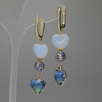 Moonstone Heart Earrings — 10mm ±, Cloisonné 8mm ±, Heart 12mm ±, Length 55mm ±