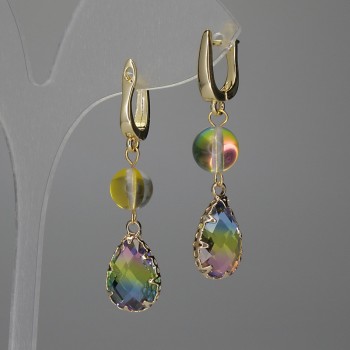 Opal Glass Earrings: Bead 8mm+-Drop 14x11mm+-, Length 42mm+