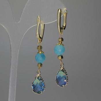 Earrings Aquamarine Faceted Bead 8mm ±, Drop 17x10mm ±, Length 53mm ±