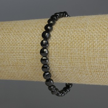 Black tourmaline bracelet with faceted coin beads, 6x4 mm diameter, stretch length 18 cm
