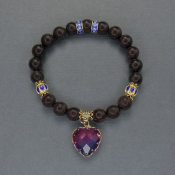Garnet bracelet with smooth beads, 8 mm diameter; cloisonné and metal inserts with pendant, 18 cm stretch