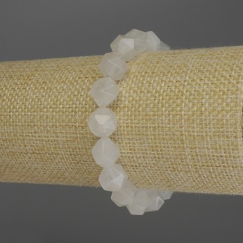 Bracelet with White Quartz, Faceted Beads, 10×9 mm diameter, 18 cm length (stretch)