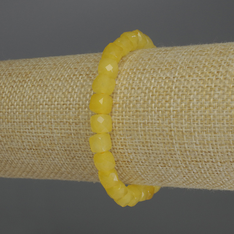 Citrine Faceted Cube Bracelet, 7 mm Diameter, 18 cm Length, Stretch