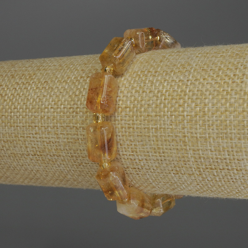 Citrine Faceted Cylinder Bracelet, diameter 13×8 mm, 4 mm beads, length 18 cm, stretch