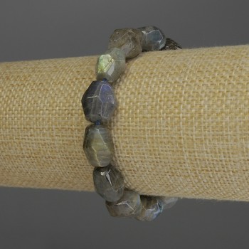 Labradorite bracelet with multifaceted beads, 14×10 mm diameter, 18 cm stretch