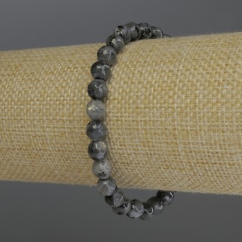 Larvikite Bracelet with Faceted Beads, 6 mm Diameter, 18 cm Length, Stretch