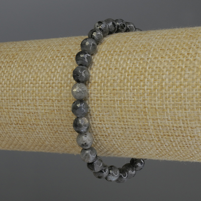 Larvikite Bracelet with Faceted Beads, 6 mm Diameter, 18 cm Length, Stretch