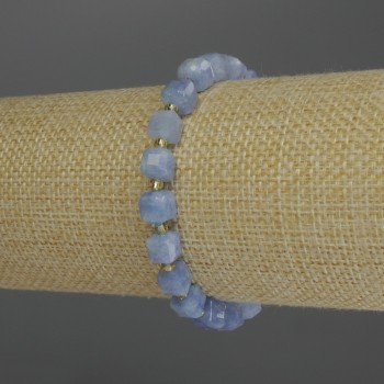 Aquamarine bracelet with faceted cubes, diameter about 7 mm, 3 mm seed beads, 18 cm stretch