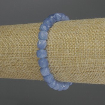 Aquamarine Bracelet with Faceted Cubes, 7 mm Diameter, 18 cm Length, Stretch