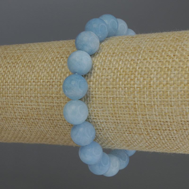 Aquamarine Bracelet - Smooth Bead, 10mm Diameter ±, 18cm Stretch