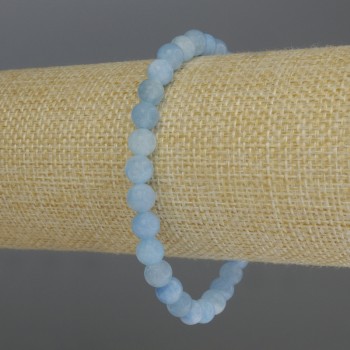 Aquamarine Bracelet with Smooth Beads, 6 mm Diameter, 18 cm Length, Stretch