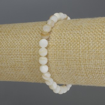 Stretch bracelet with smooth mother-of-pearl beads, 6 mm diameter, 18 cm length