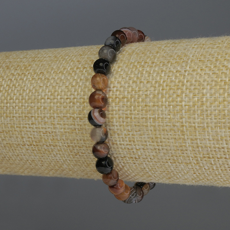 Agate Bracelet with Smooth Beads, 6 mm Diameter, 18 cm Length, Stretch