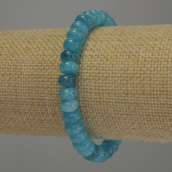 Aquamarine Rondelle Bracelet, 8x5 mm, 18 cm length, stretch