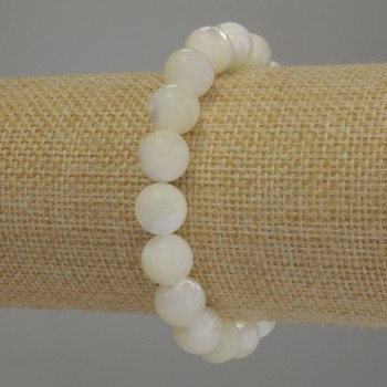 Mother of Pearl Bracelet - Smooth Bead, 10 mm Diameter, 18 cm Length, Stretch