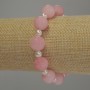 Bracelet Pink Quartz Smooth Beads, 12mm diameter; Pearl Smooth Beads, 6mm; 18cm stretch