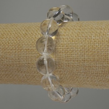 Rock crystal bracelet with smooth beads, 14 mm diameter, 18 cm stretch