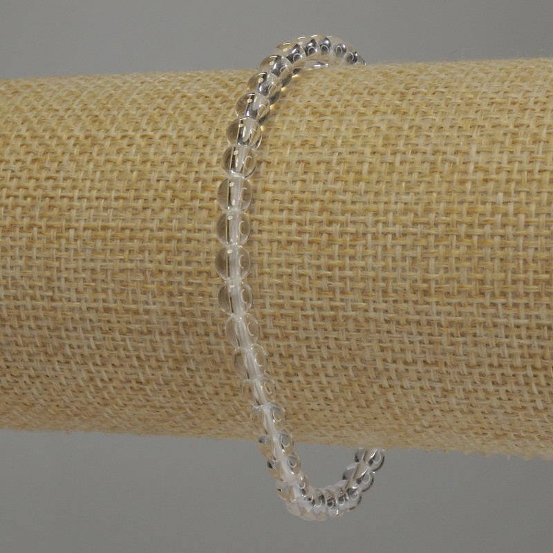 Rock Crystal Bracelet with Smooth Beads, 4mm Diameter, 18cm Stretch
