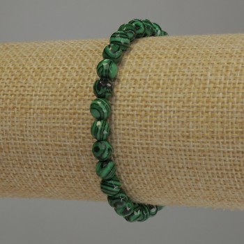 Malachite bracelet with faceted beads, 6 mm diameter, 18 cm length, elastic