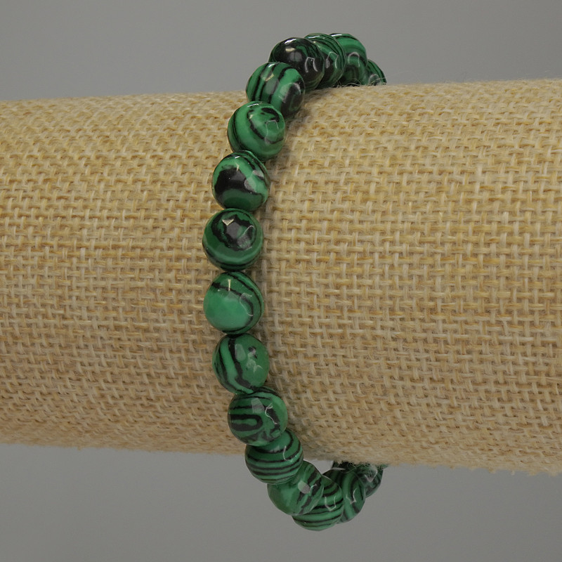 Malachite bracelet with faceted beads, 8 mm diameter, 18 cm length, stretch