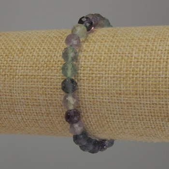 Fluorite Bracelet with Faceted Bead, 6 mm Diameter, 18 cm Length, Stretch