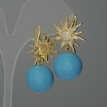 Earrings Imitation Turquoise Ball, 15mm diameter ±, 24mm length ±