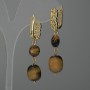 Tiger's Eye Barrel Earrings, 12x10 mm diameter, 8 mm coin, 44 mm length