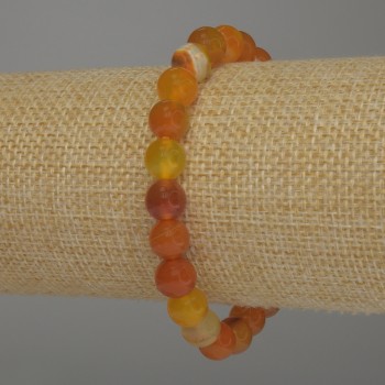 Orange Agate Bracelet with Smooth Round Beads, 8 mm Diameter, 18 cm Stretch