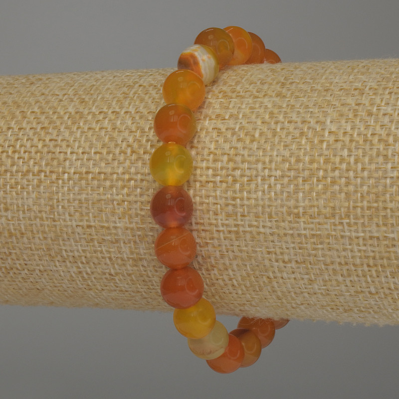 Orange Agate Bracelet with Smooth Round Beads, 8 mm Diameter, 18 cm Stretch
