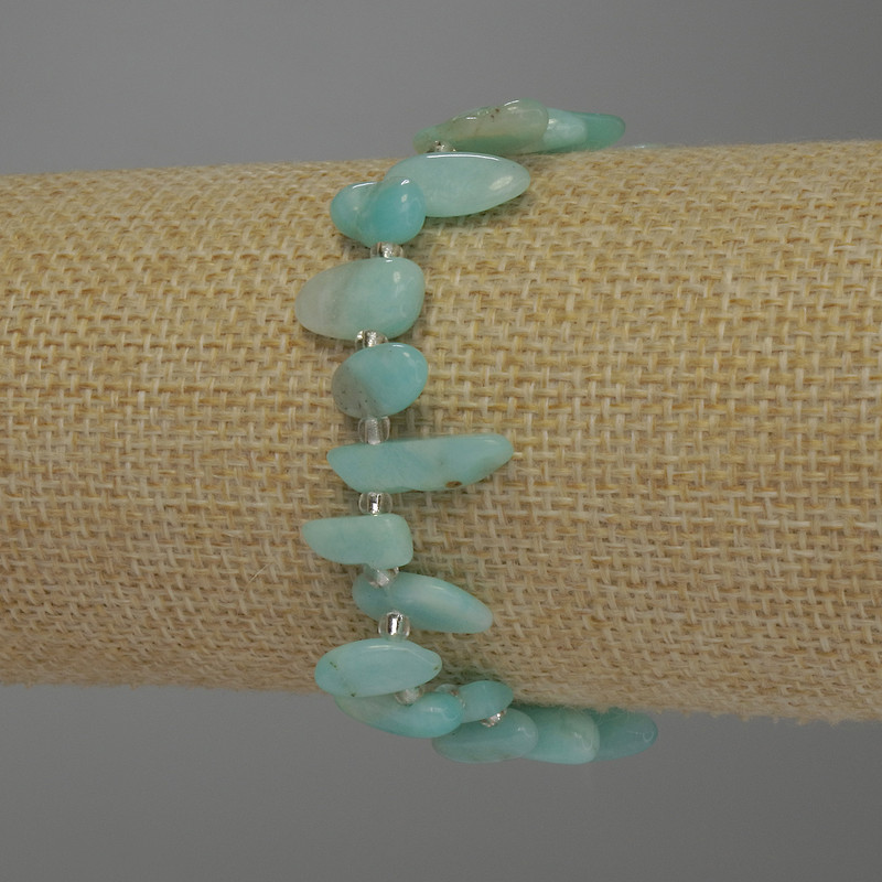 Larimar bracelet, faceted, diameter 12–14×7 mm, seed beads 3 mm, length 18 cm, stretch