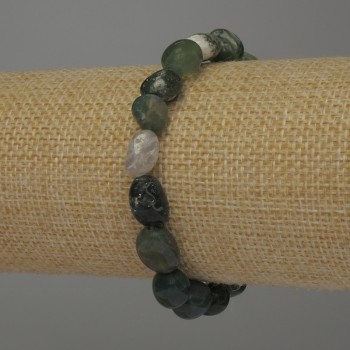 Mossy Agate Bracelet, Faceted, 10x7-8 mm diameter, 18 cm length, stretch