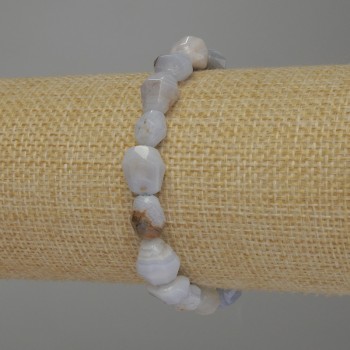 Blue Agate Bracelet with Faceted Beads, diameter 10–15×10 mm, 18 cm stretch