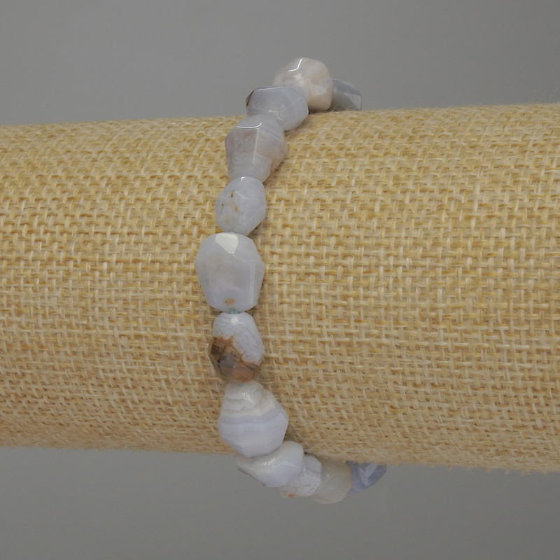 Blue Agate Bracelet with Faceted Beads, diameter 10–15×10 mm, 18 cm stretch