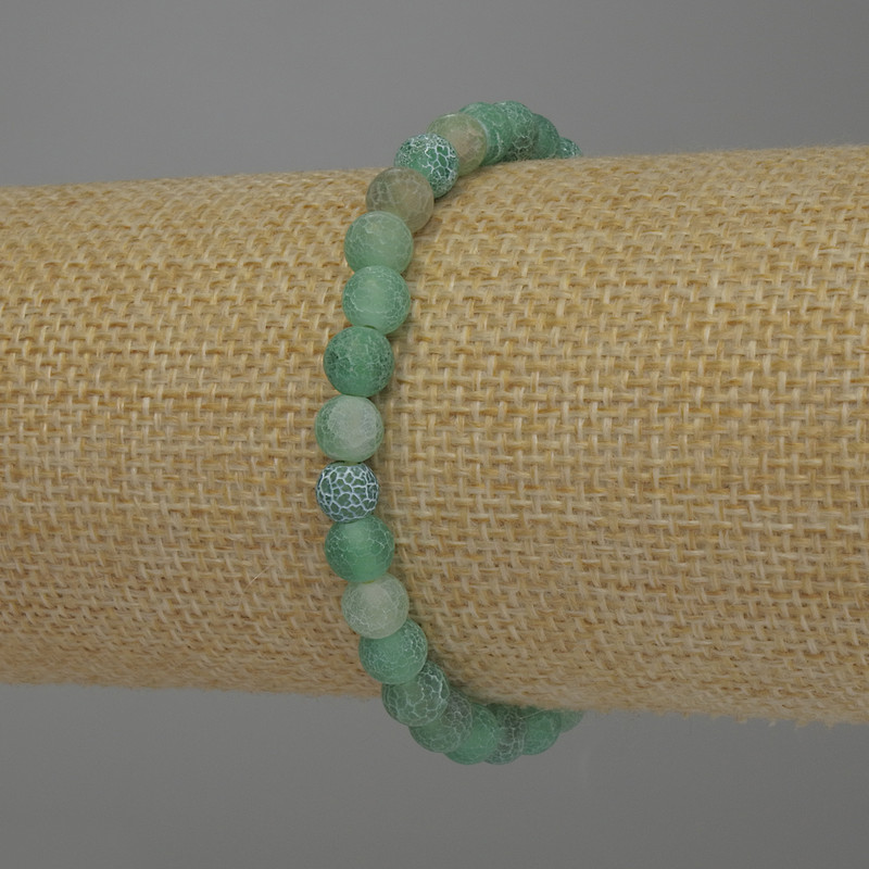 Bracelet Frosty Agate, Smooth Bead, 6 mm Diameter, 18 cm Length, Stretch