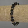 Garnet Bracelet with Smooth Beads, 8.5 mm Diameter, with Metal Inlays, 18 cm Stretch