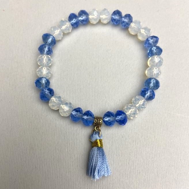 Bracelet Moonstone (opalite) and Czech faceted crystal rondelle, diameter 8x6 mm, length 18 cm, elastic