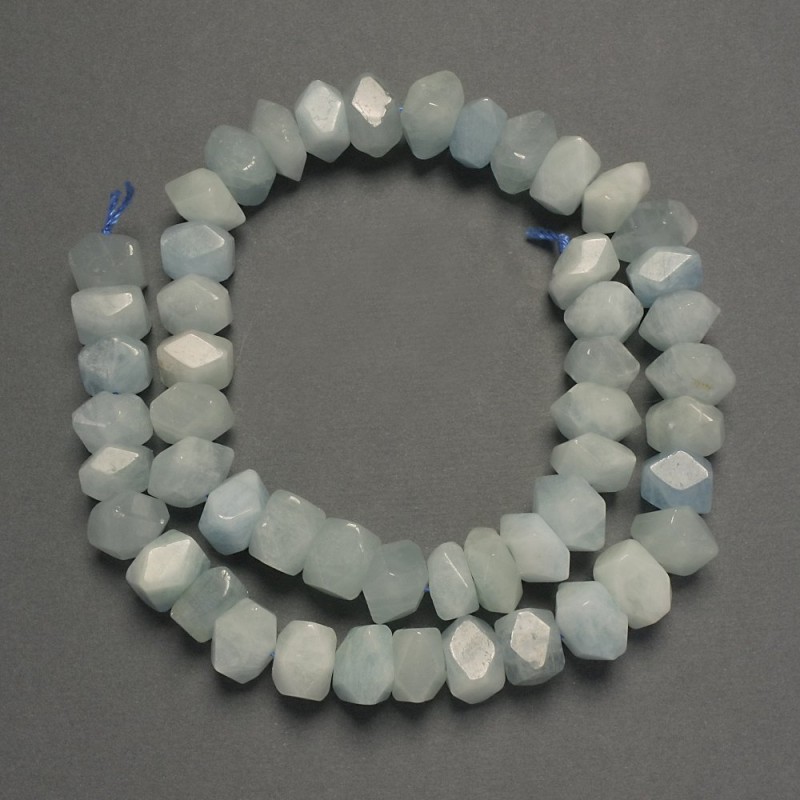 Aquamarine Faceted Beads, 10x8 mm ±, on Thread, length 39 cm+