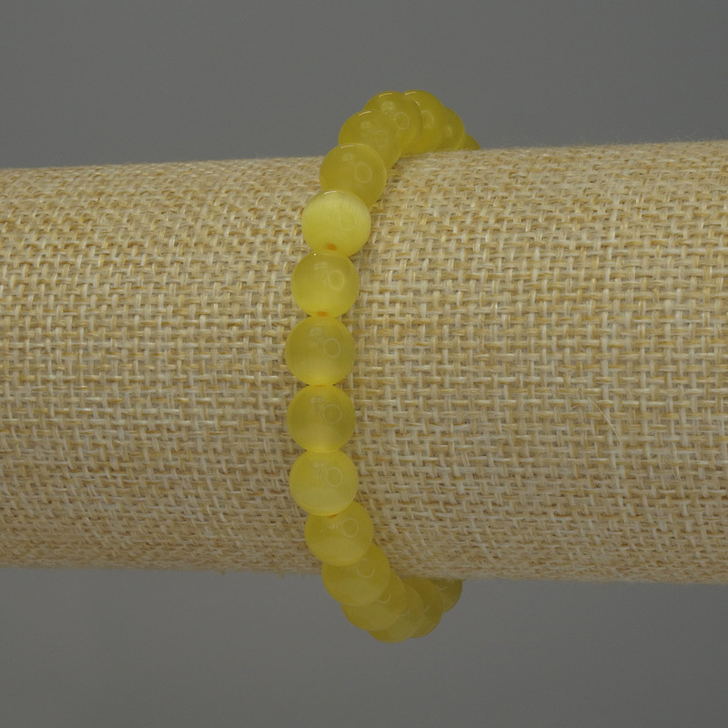 Yellow Cat's Eye Bracelet with Smooth Beads, 8 mm Diameter ±, 18 mm Length ±, Stretch