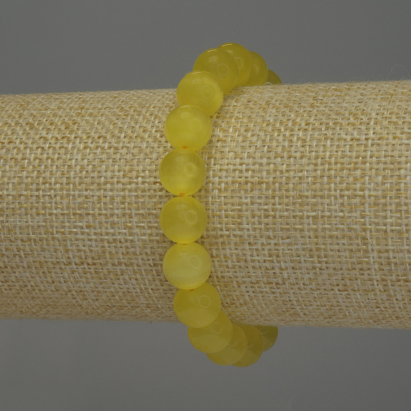 Yellow Cat's Eye Bracelet — Smooth Bead, 10 mm Diameter ±, 18 mm Length ±, Stretch