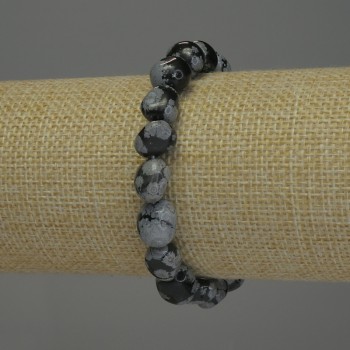 Bracelet Snow Obsidian 'Apache Tears' Faceted Beads, diameter 9–12×9 mm ±, length 18 mm ± stretch