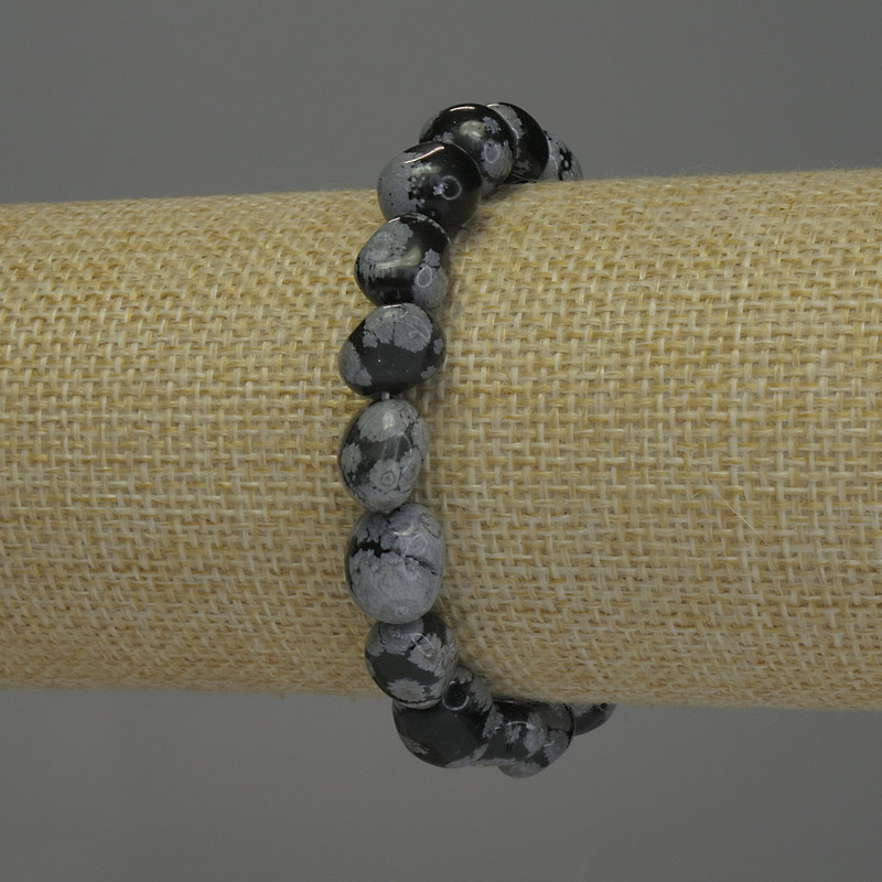 Bracelet Snow Obsidian 'Apache Tears' Faceted Beads, diameter 9–12×9 mm ±, length 18 mm ± stretch