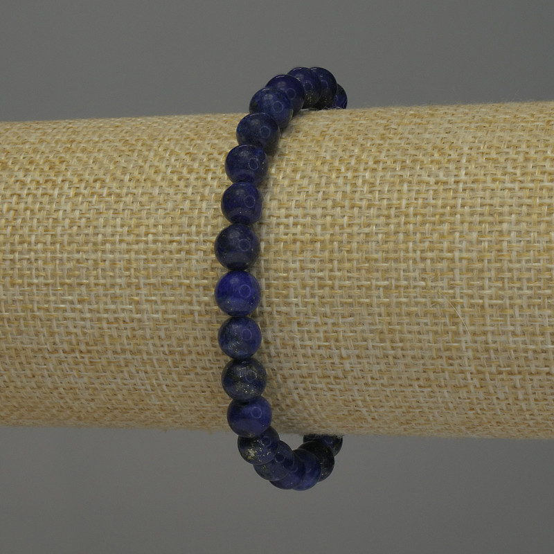 Lapis Lazuli Bracelet Smooth Beads, 6 mm Diameter, 18 mm Length, Stretch