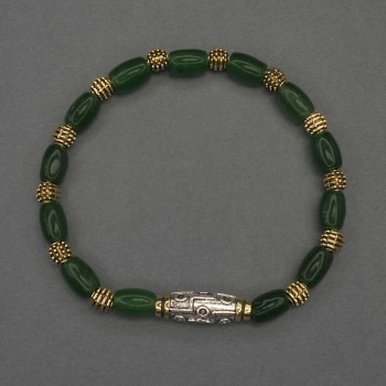 Chrysoprase barrel bracelet, 8x6 mm diameter, with butterfly inserts, 18 cm stretch