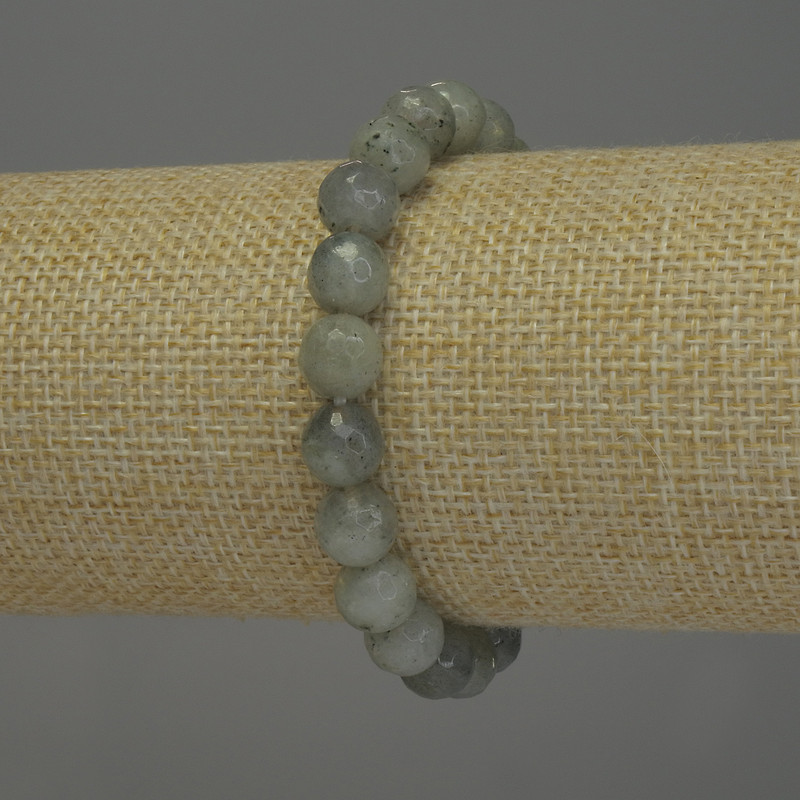 Labradorite Faceted Bead Bracelet, 8 mm Diameter, 18 cm Stretch