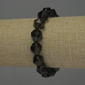 Smoky Quartz Bracelet with Faceted Beads, 12×10 mm, 18 cm Stretch