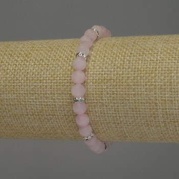Bracelet Pink Quartz Smooth Bead, 6 mm diameter ±, with metal inlays, 18 mm length ±, stretch base