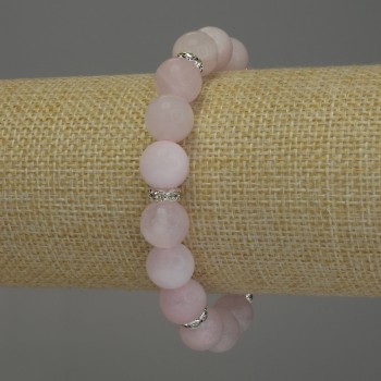 Bracelet Pink Quartz Smooth Bead, 10 mm Diameter ±, with Metal Inlays, 18 mm Length ±, Elastic