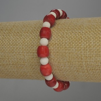 Bracelet with White Sponge Coral Beads, Faceted 9×7 mm, 7 mm diameter, 18 cm length, Stretch