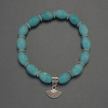 Aquamarine seed-bead bracelet, 12x8 mm diameter +/- with metal inserts, length 18 mm +/- stretch